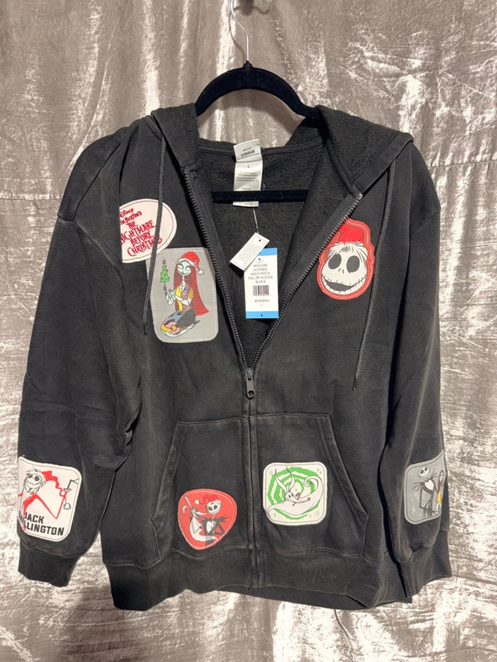 Disney Black The Nightmare Before Christmas Patchwork Zip-Up Hoodie